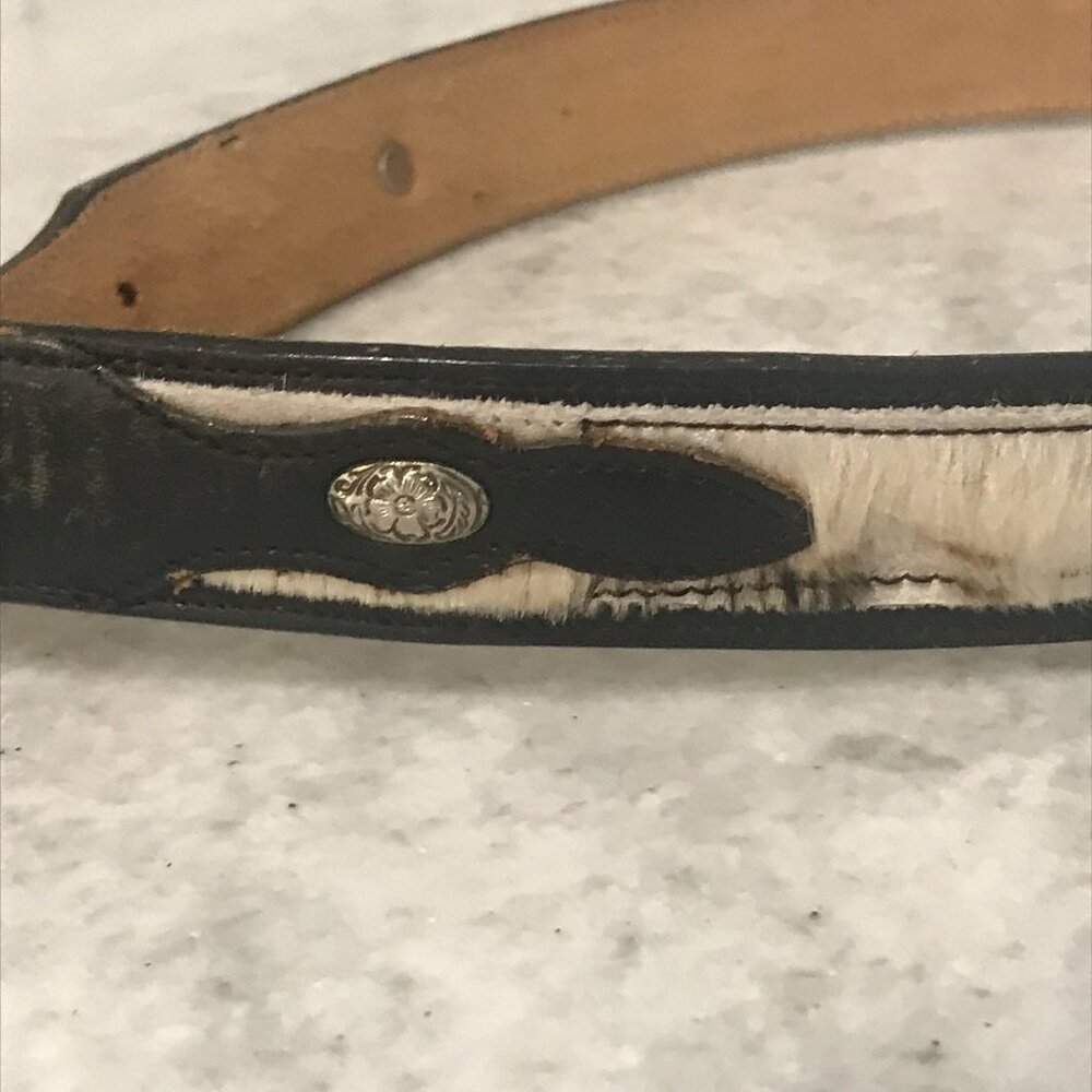 Dan Post Belt Women 32 Black Brown Cowhide Double Heart Buckle Western Rodeo USA - Picture 4 of 10